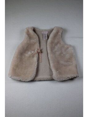 Catherine Malandrino Girls Beige Faux Fur Vest With Bow Accent Size 4